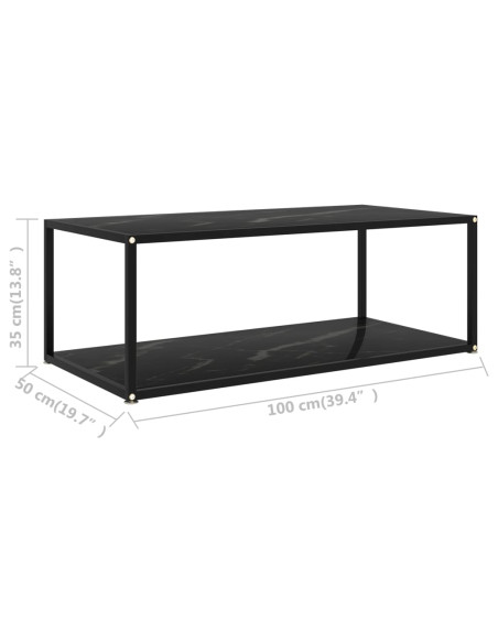 Tavolino da Salotto Nero 100x50x35 cm in Vetro Temperato