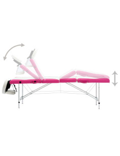 Lettino Massaggio Pieghevole 4 Zone in Alluminio Bianco e Rosa