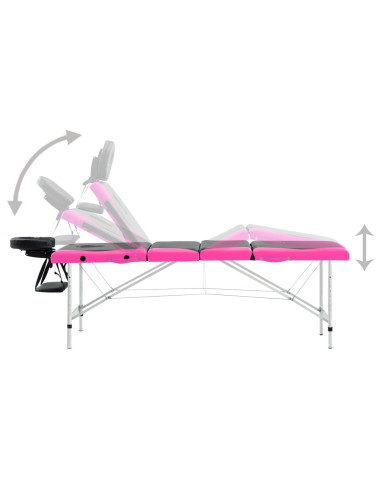 Lettino Massaggio Pieghevole 4 Zone in Alluminio Nero e Rosa