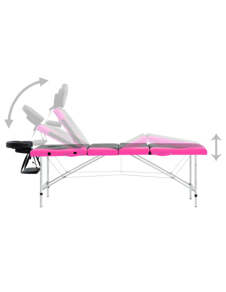 Lettino Massaggio Pieghevole 4 Zone in Alluminio Nero e Rosa