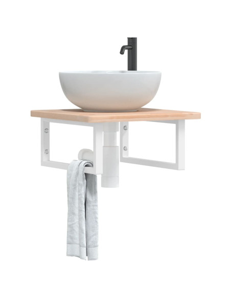 Ripiano a Parete per Lavabo in Acciaio e Massello di Rovere
