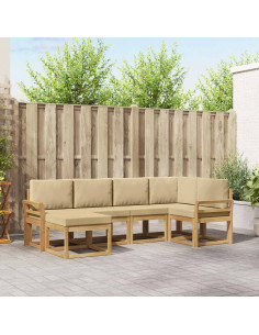 Set di divani da esterno 6 pcs Bianco e Beige Poliestere