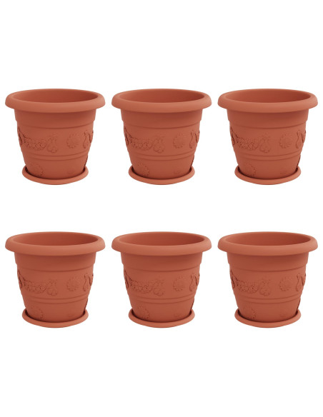 Vasi per Piante 6 pcs Rosso Mattone Ø 26 x 21.5 cm Plastica