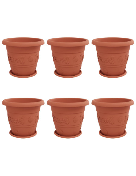 Vasi per Piante 6 pcs Rosso Mattone Ø 26 x 21.5 cm Plastica
