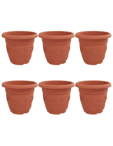 Vaso Rotondo per Fiori 6 pcs Rosso Mattone Ø 26 x 21.5 cm