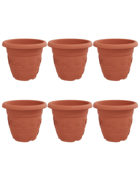 Vaso Rotondo per Fiori 6 pcs Rosso Mattone Ø 26 x 21.5 cm