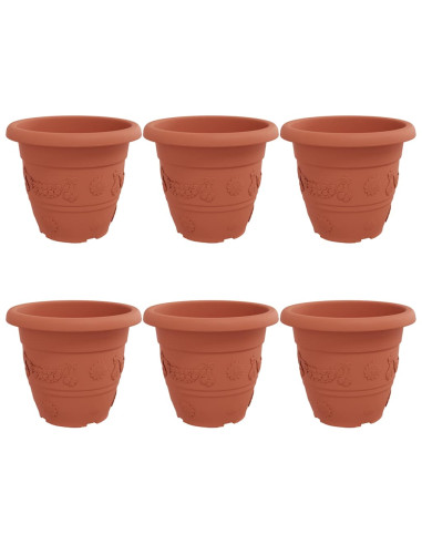 Vaso Rotondo per Fiori 6 pcs Rosso Mattone Ø 26 x 21.5 cm