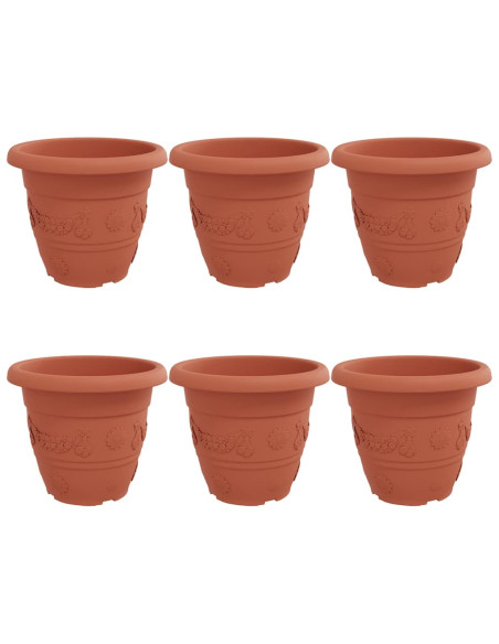 Vaso Rotondo per Fiori 6 pcs Rosso Mattone Ø 26 x 21.5 cm