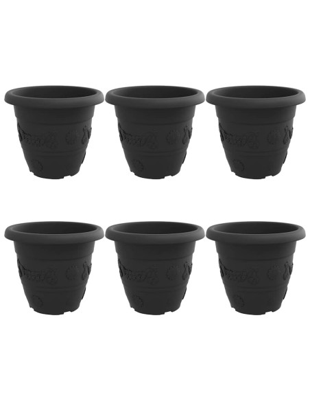 Vaso Rotondo per Fiori 6 pcs Nero Ø 26 x 21.5 cm Plastica