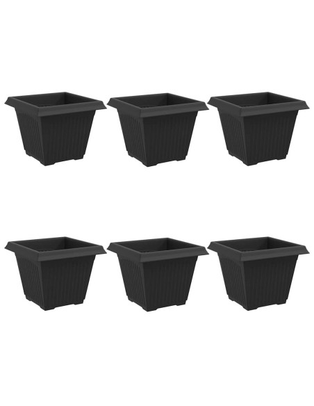 Vaso quadrato per fiori 6 pcs Nero 38 x 38 x 30 cm Plastica