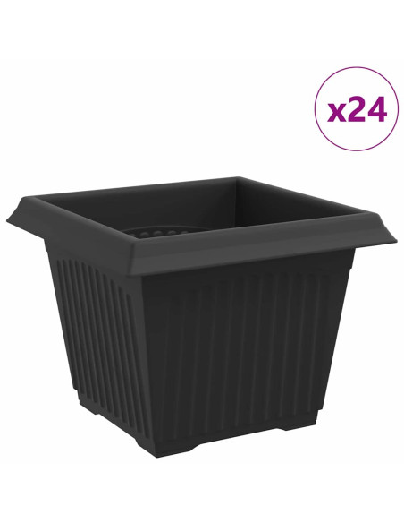 Vaso quadrato per fiori 24 pcs Nero 23 x 23 x 17,5 cm Plastica