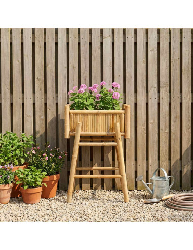 Vaso da Giardino con Supporto Naturale 50 x 38 x 74 cm Bambù