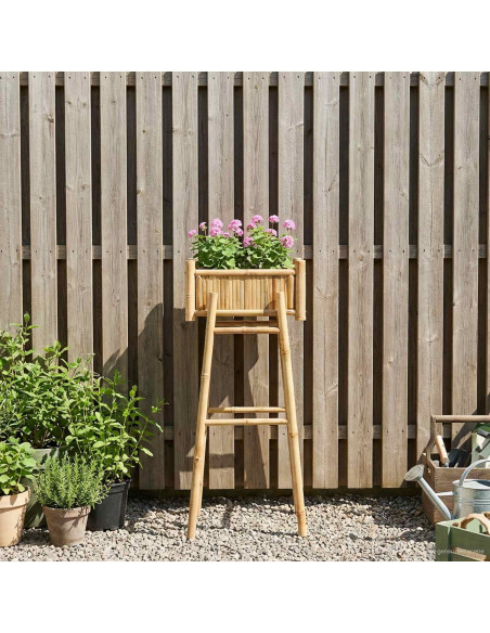 Vaso da Giardino con Supporto Naturale 50 x 38 x 114 cm Bambù
