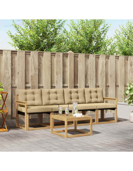Set di divani da esterno con cuscino 5 pcs Bianco e Beige