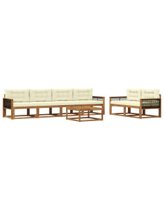 Set di divani da esterno con cuscino 7 pcs Naturale e Crema