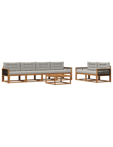 Set di divani da esterno 7 pcs Naturale e Grigio chiaro