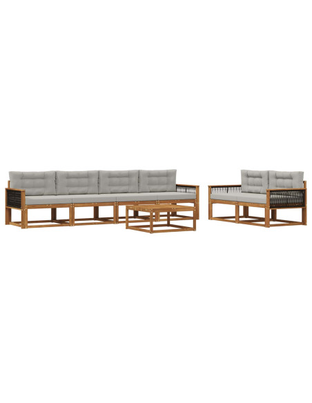 Set di divani da esterno 7 pcs Naturale e Grigio chiaro