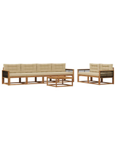 Set di divani da esterno con cuscino 7 pcs Naturale e Beige