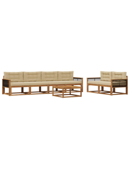 Set di divani da esterno con cuscino 7 pcs Naturale e Beige