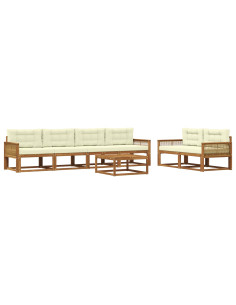 Set di divani da esterno con cuscino 7 pcs Naturale e Crema