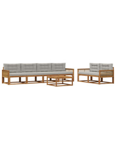 Set di divani da esterno 7 pcs Naturale e Grigio chiaro