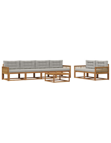 Set di divani da esterno 7 pcs Naturale e Grigio chiaro