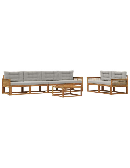Set di divani da esterno 7 pcs Naturale e Grigio chiaro