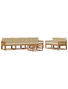 Set di divani da esterno con cuscino 7 pcs Naturale e Beige