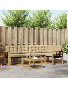 Set di divani da esterno con cuscino 6 pcs Bianco e Beige