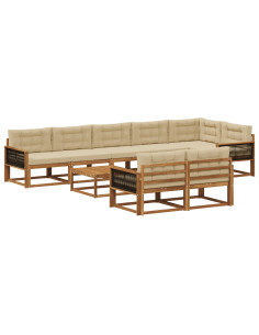 Set di divani da esterno con cuscino 9 pcs Naturale e Beige