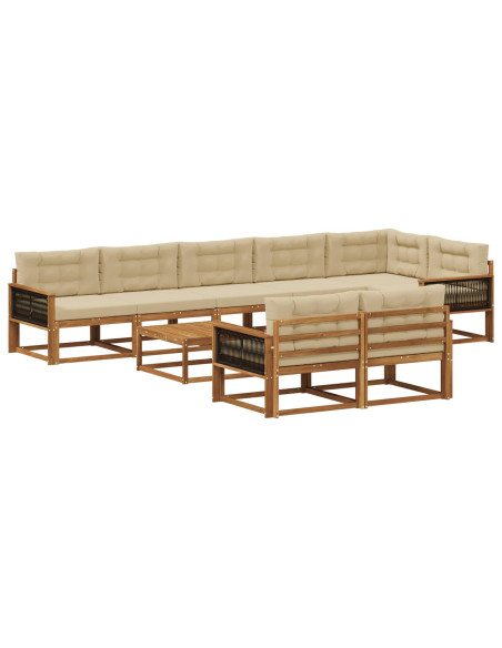 Set di divani da esterno con cuscino 9 pcs Naturale e Beige