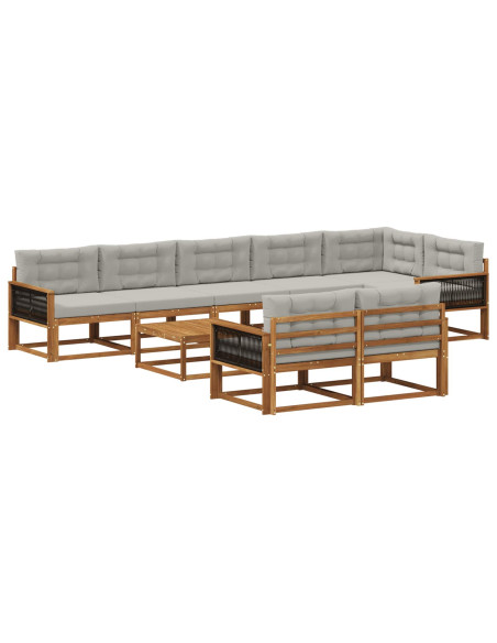 Set di divani da esterno 9 pcs Naturale e Grigio chiaro