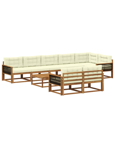 Set di divani da esterno con cuscino 9 pcs Naturale e Crema