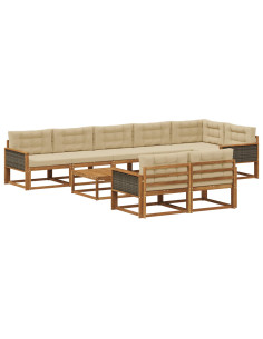 Set di divani da esterno con cuscino 9 pcs Naturale e Beige