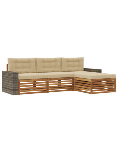Set di divani da esterno 4 pcs Naturale e Beige Poliestere