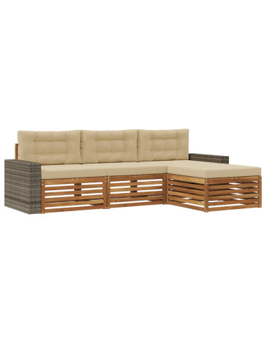 Set di divani da esterno 4 pcs Naturale e Beige Poliestere