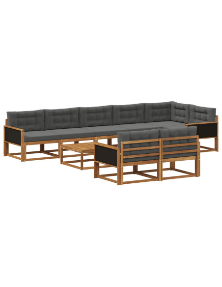 Set di divani da esterno con cuscino 9 pcs Naturale e Antracite