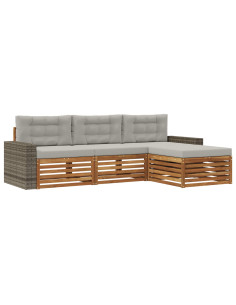 Set di divani da esterno 4 pcs Naturale e Grigio Chiaro
