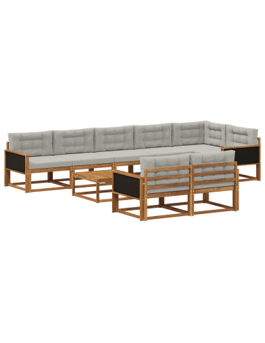 Set di divani da esterno 9 pcs Naturale e Grigio chiaro