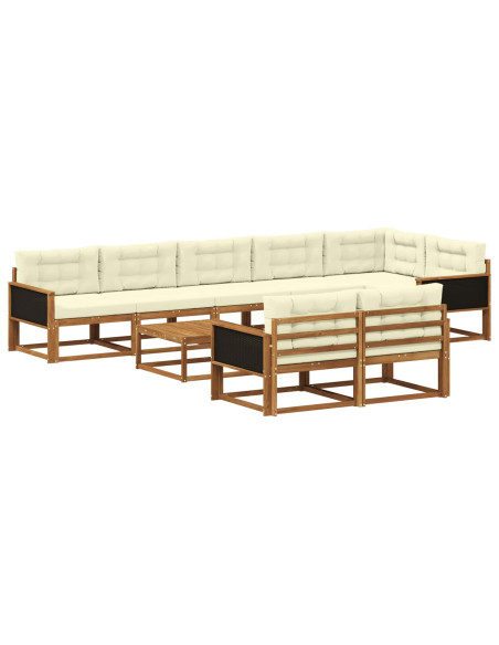 Set di divani da esterno con cuscino 9 pcs Naturale e Crema