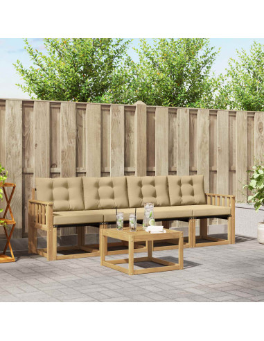 Set di divani da esterno con cuscino 5 pcs Bianco e Beige