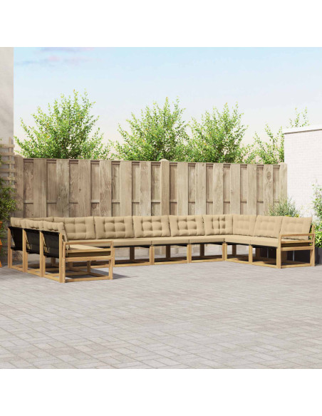 Set di divani da esterno con cuscino 10 pcs Bianco e Beige