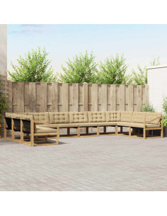 Set di divani da esterno con cuscino 10 pcs Bianco e Beige