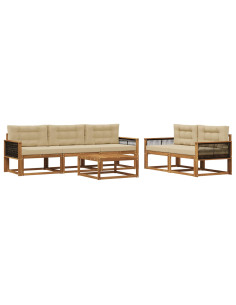 Set di divani da esterno con cuscino 6 pcs Naturale e Beige