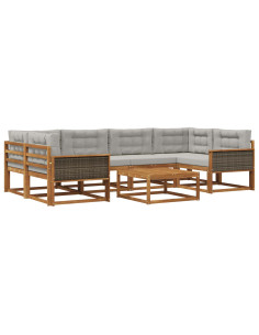 Set di divani da esterno 7 pcs Naturale e Grigio chiaro