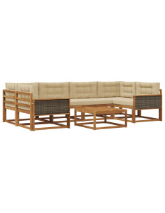 Set di divani da esterno con cuscino 7 pcs Naturale e Beige