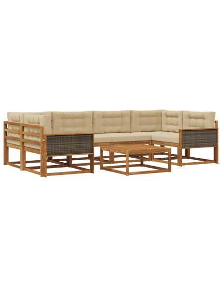 Set di divani da esterno con cuscino 7 pcs Naturale e Beige