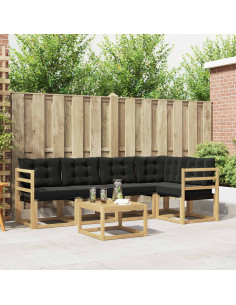Set di divani da esterno con cuscino 6 pcs Bianco e Nero