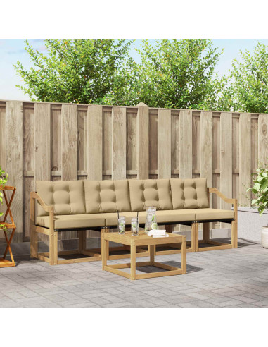 Set di divani da esterno con cuscino 5 pcs Bianco e Beige