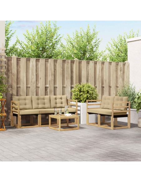 Set di divani da esterno con cuscino 6 pcs Bianco e Beige